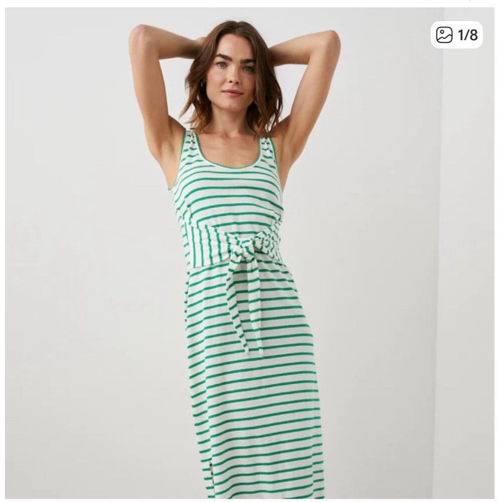 Rails Meg Green & White Stripe Sailor Nautical Tie Front Dress Wrap Midi Size St